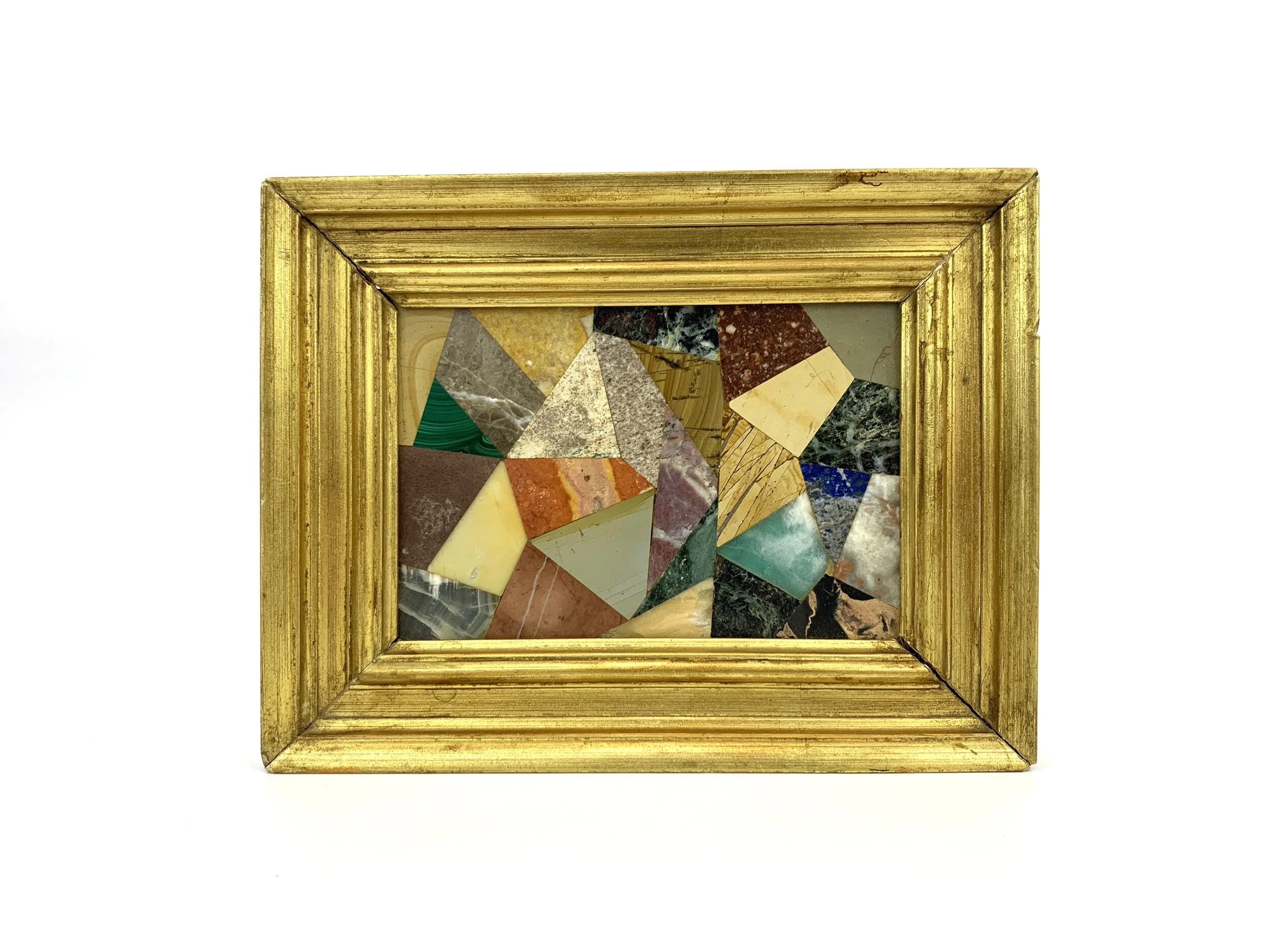 G. Ugolini 天然石モザイク G. Ugolini Italian Pietra Dura Stone Framed Abstract Mosaic